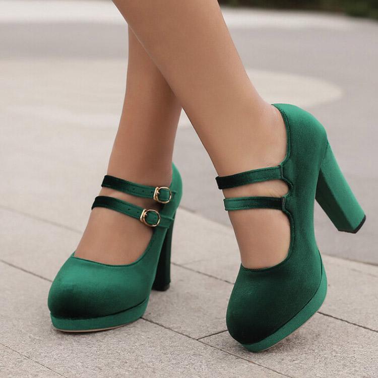 Q/Women's High Heel Single Shoes Elegant Suede Solid Color Waterproof Platform Thick Heel Large Low Top Shoes
