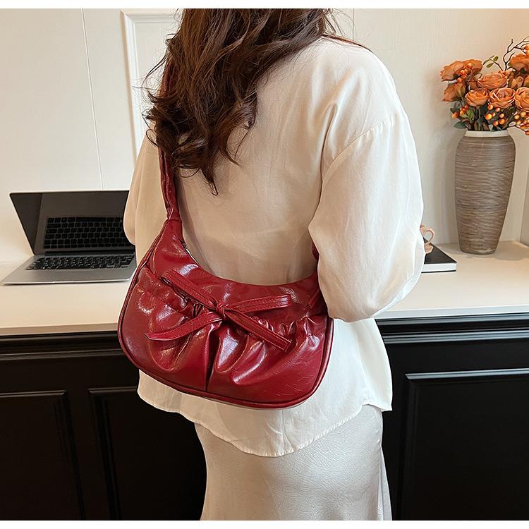 Versatile Casual Pleated Lace Drawstring Design Crossbody Shoulder Bag Underarm Bag Niche Lazy Wind Dumpling Bag