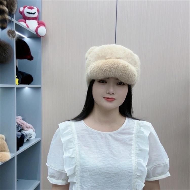 

Шапка из натурального кроличьего меха с кошачьими ушками, круглый верх, для покупок, толстый натуральный кроличий мех, теплая женская зимне-осенняя бейсболка 54cm-59cm хаки