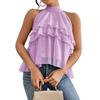 Women Tops Halter Neck Sleeveless Solid Color Pullover Tops Multi Layer Ruffle Hem Commuting Style Short Tops