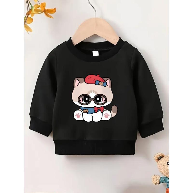 European sizes A Cute Cat Print Sweatshirt for Kids, Designed with a Comfortable And Easy Style, Perfect for Outdoor Outfits