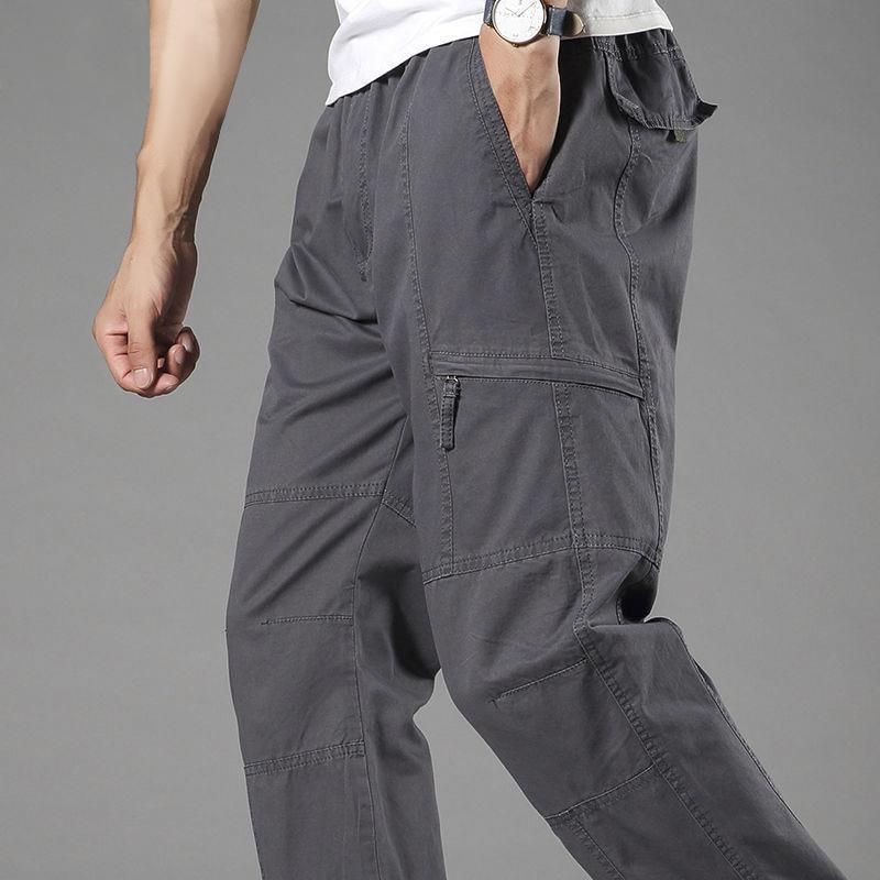 Man Casual Cargo Pants Zipper Pockets Big and Tall Sports Outdoor Outfits Khaki Grey Men's Trousers