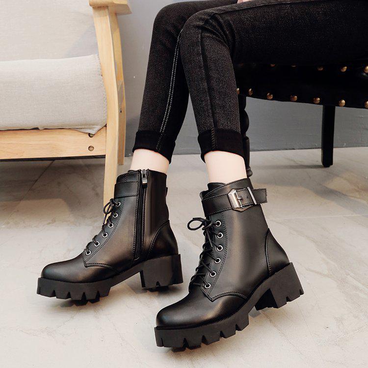 woman Spring 2024 New High-heeled PU  boots Zip Women's boots Cross straps Boots Thick with Fashion Classic 548