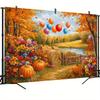 Fundal 1 bucată - O scenă plină de farmec de toamnă prezentând baloane, dovleci și frunze de toamnă - decor de toamnă