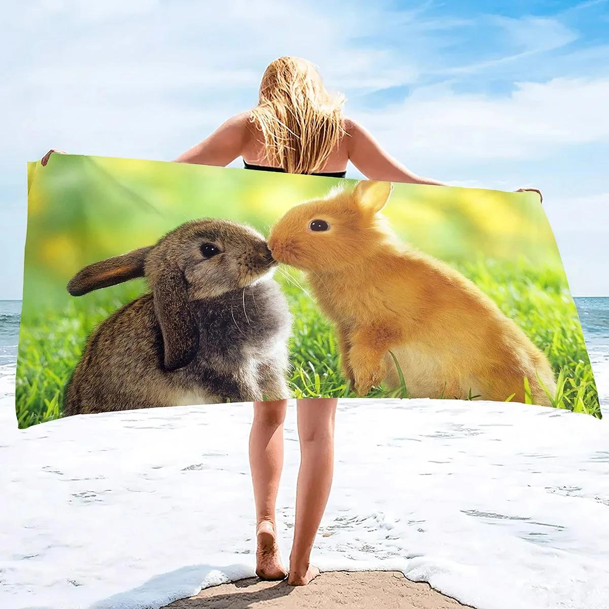 Süßes Kaninchen Badetuch Wildtier Strandtuch Mikrofaser Dusche Schnelltrocknend Schwimmabdeckung Badezimmer Reise Sport Spa Bar Handtücher Hand Towel 30x50cm&1pc
