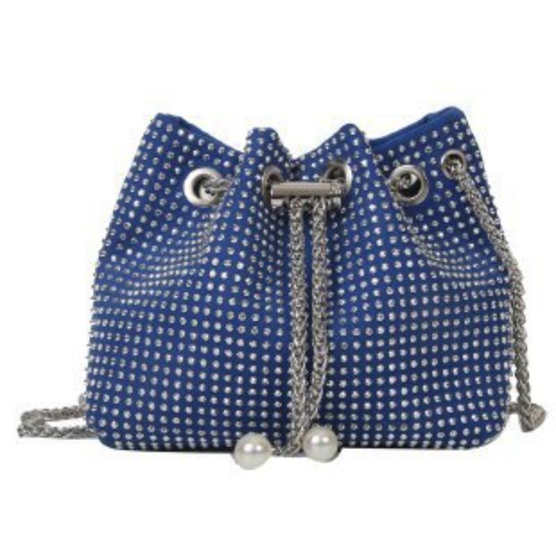 Diamond drawstring dinner bag women's fashion design sense full diamond messenger bag niche versatile women's bright diamond chain bucket bag
