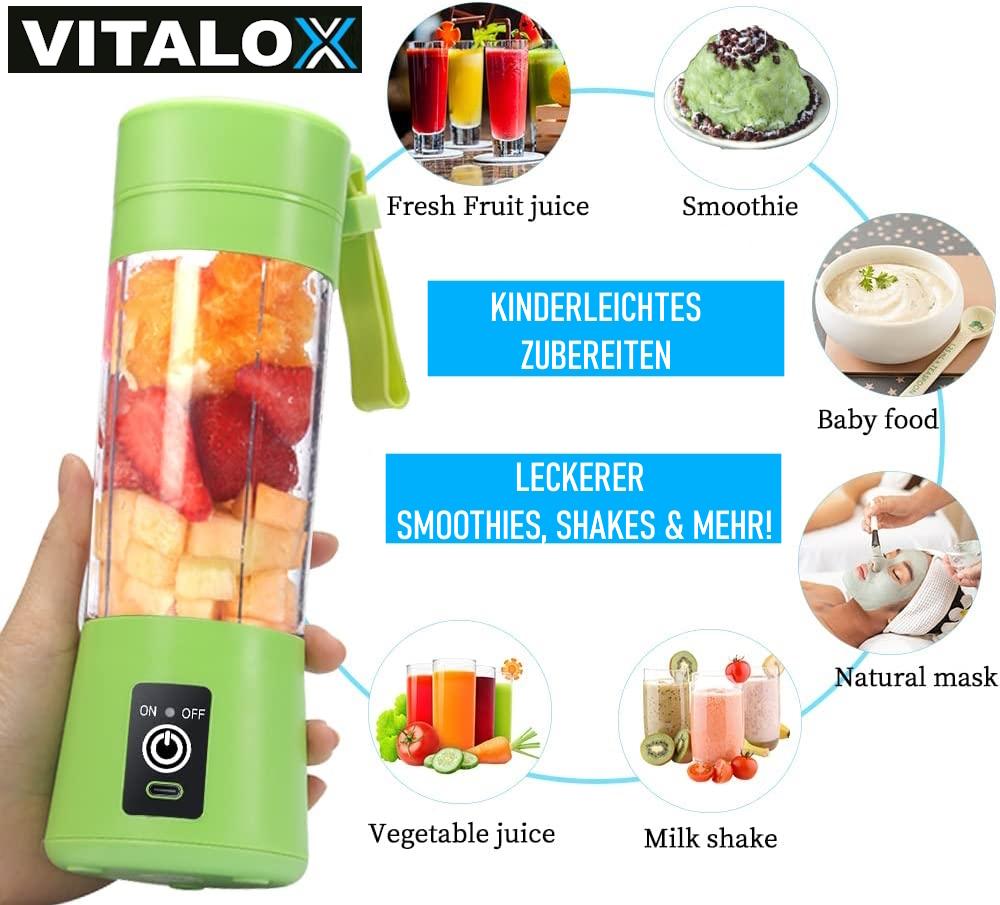 VITALOX Elektrischer Smoothie Maker Standmixer Mini Mixer Blender Shaker m. Akku