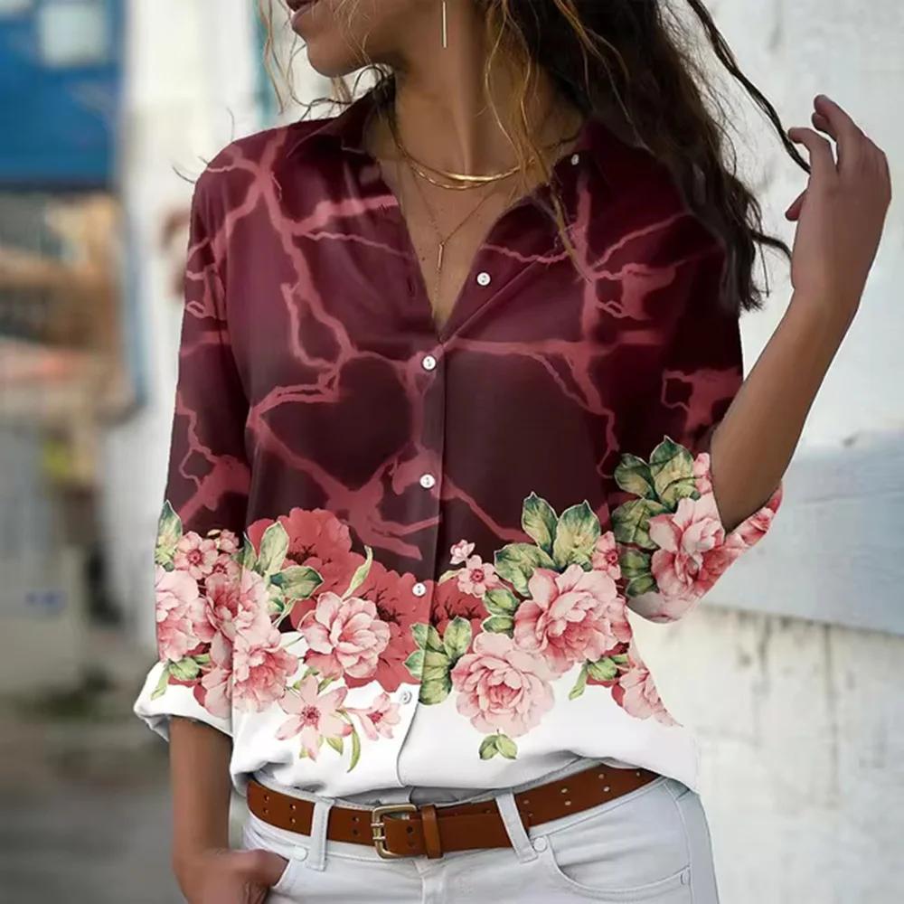 Fashion Long Sleeve Shirt Single-Breasted Lapel Top Floral Printed Button Shirts Women's Clothing Autumn Blouses Elegant Office