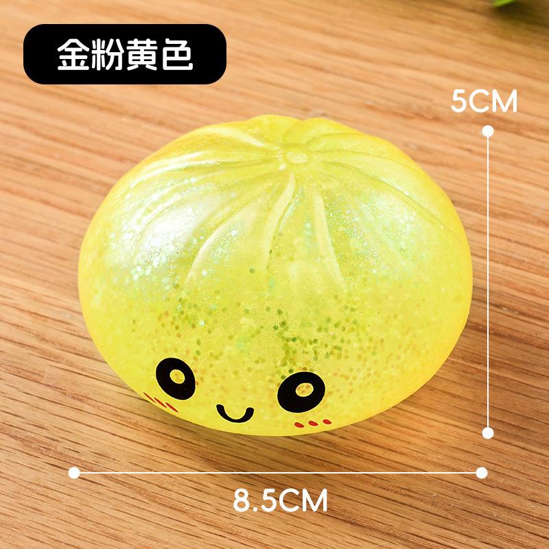 Squishy Simulation Bun Fidget Toy, Cartoon Smiley Face Stress Relief Squeeze Toy With Glitter Balls, Comes With Steamer Color Bo