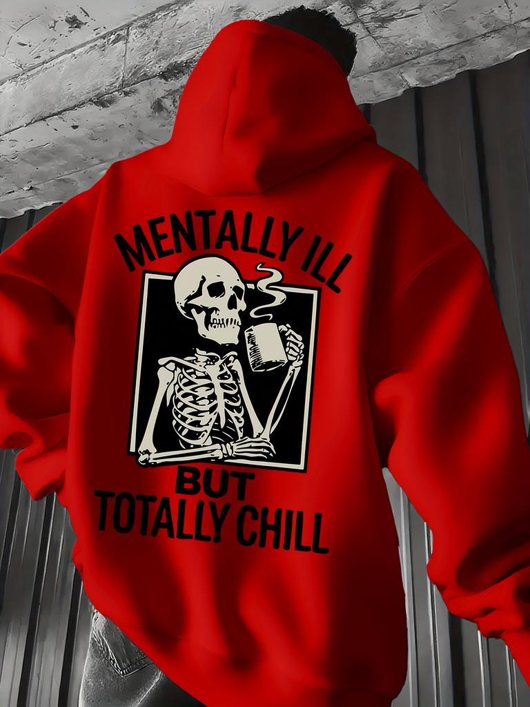 Herren Kapuzenpullover mit Mode-Print Sweatshirt mit Aufdruck Kängurutasche Bedrucktes Design Lässiger Kapuzenpullover Trendiger Herren-Kapuzenpullover