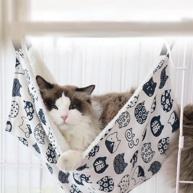 1Pc Cozy Cat Hammock Bed with Winter Warmth and Cute Cat Print - Perfect Pet Supplies for Cats and Small Dogs