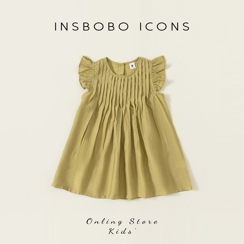 Girls  Dresses Children s Dresses 2026 Summer New Beachwear Girls  Stylish Children s Clothing Solid Color Summer Fashion Trendy Mustard Green 100 cm