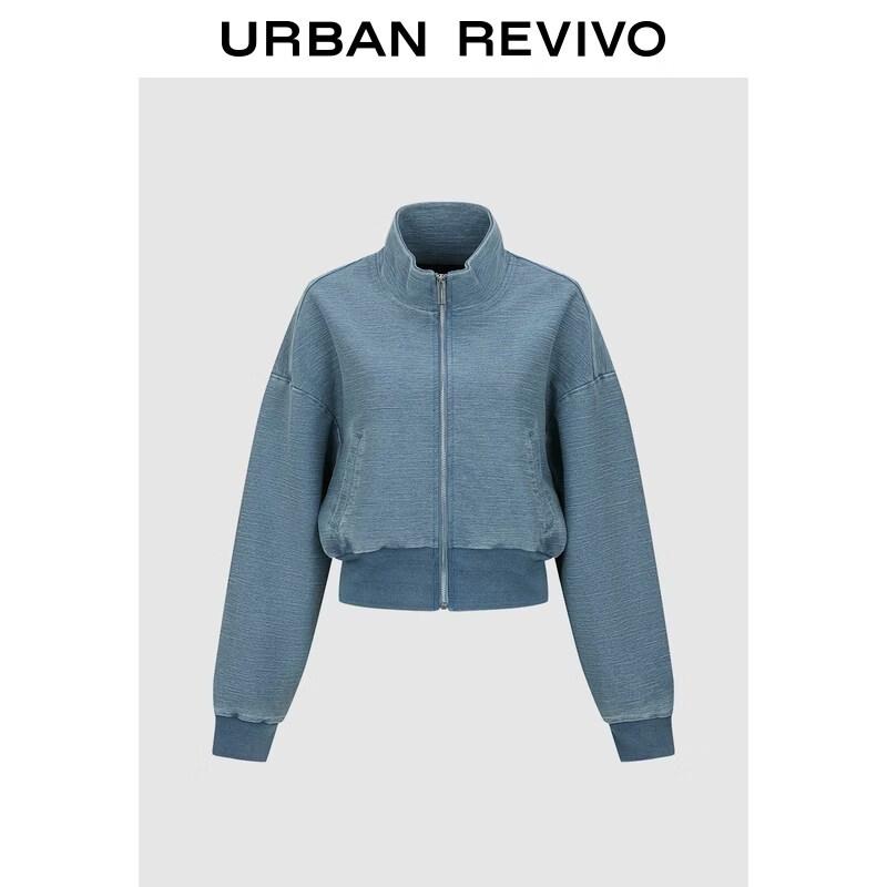 UR2026 Women s Retro Stand Collar Zipper Denim Jacket S