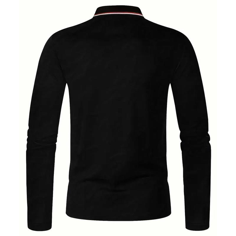 Men Clothes Long Sleeve Casual Lapel Polo Shirt Elastic and Suitable for Sports and Casual Wear Golf Polo Shirt