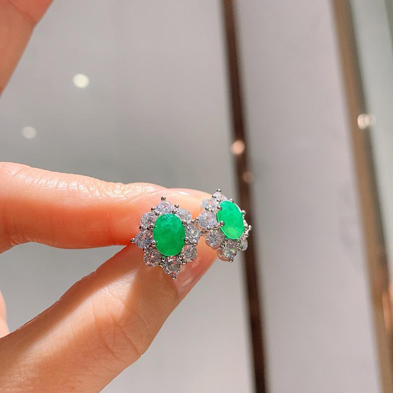 S925 Silver Needle Emerald Necklace Ring Earrings Jewelry Three Piece Set Wedding Banquet Party Accessories