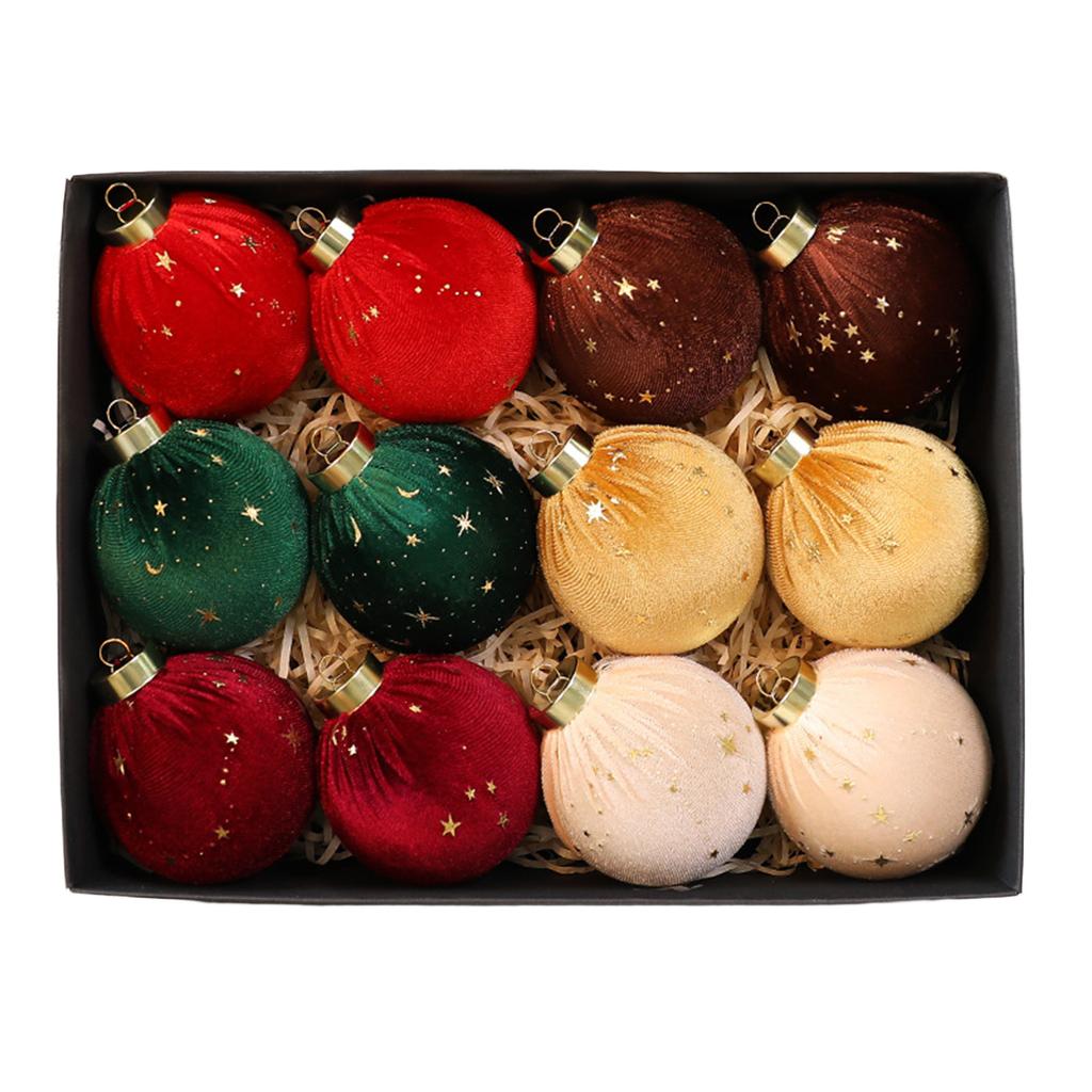 12 PC Christmas Balls 8cm Star Velvet Balls Christmas Decorations