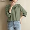 Blusa holgada informal de color liso con cuello redondo y mangas 3/4 para mujer