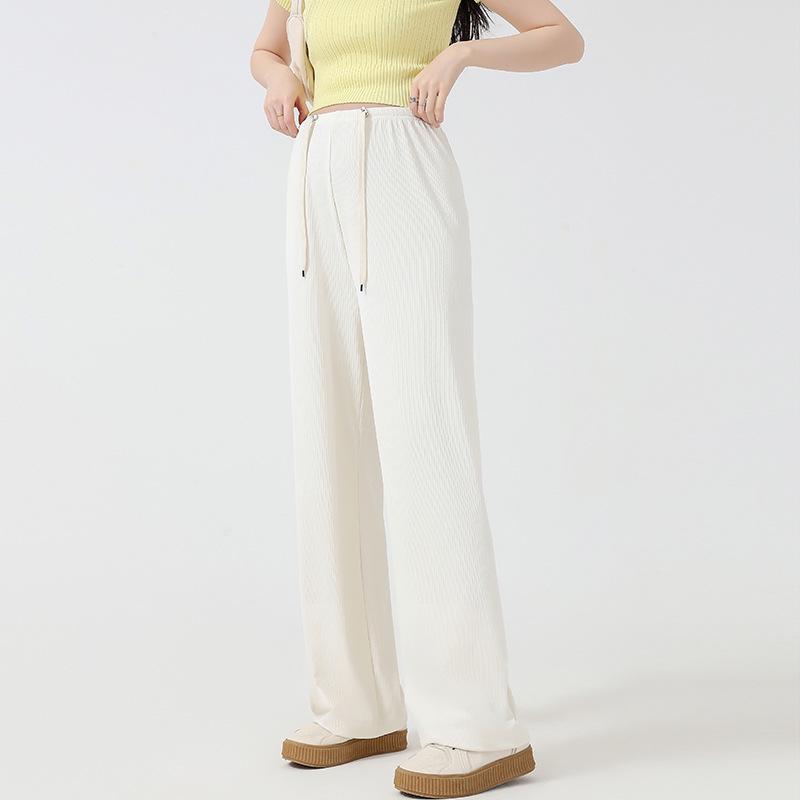 2024 Spring/Summer Maternity Wide-Leg Drawstring Pants - Long, Straight-Leg, No Belly Support, Casual Fit