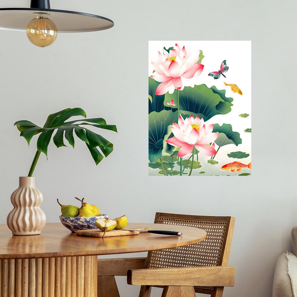 China Stil Lotusblatt Lotusblatt Lotusblume Poster Schlafzimmer Wohnzimmer Veranda Heimverschönerung Dekoration Wandaufkleber