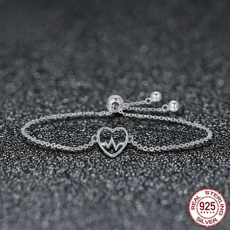 Sterling Silver S925 Basic Bracelet for Women ECG Pattern Personalized Silver Chain