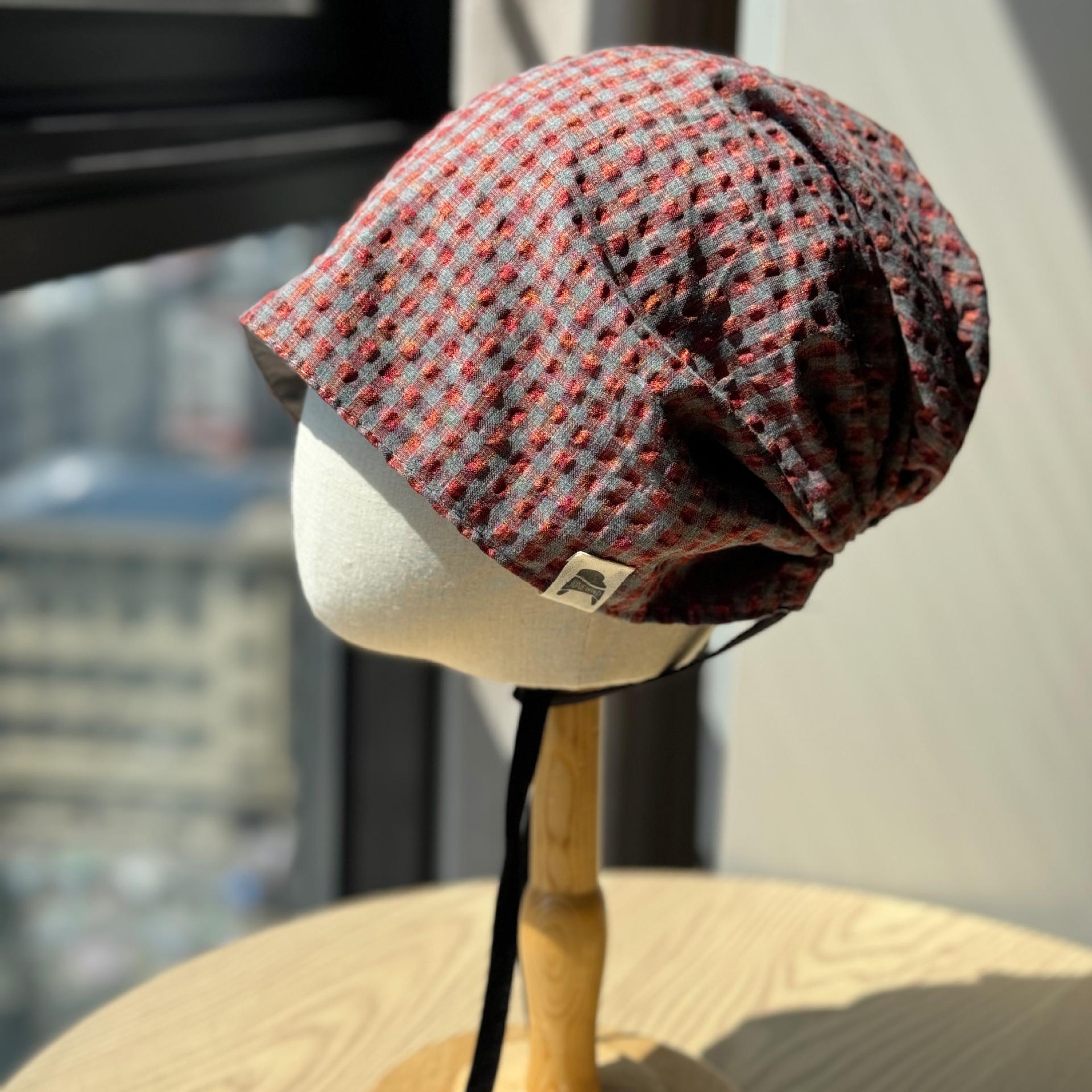 

New wasteland-style retro double-sided plaid pullover hat for women, Korean casual style, face-slimming beanie, trendy cold weather hat Adult54-60Average Size кирпич красный