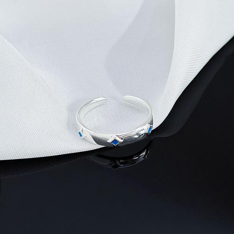 Blue Enamel Star Zircon Super Flash Ring, Niche Design, Personalized Fashion, Simple And High-End Index Finger Ring
