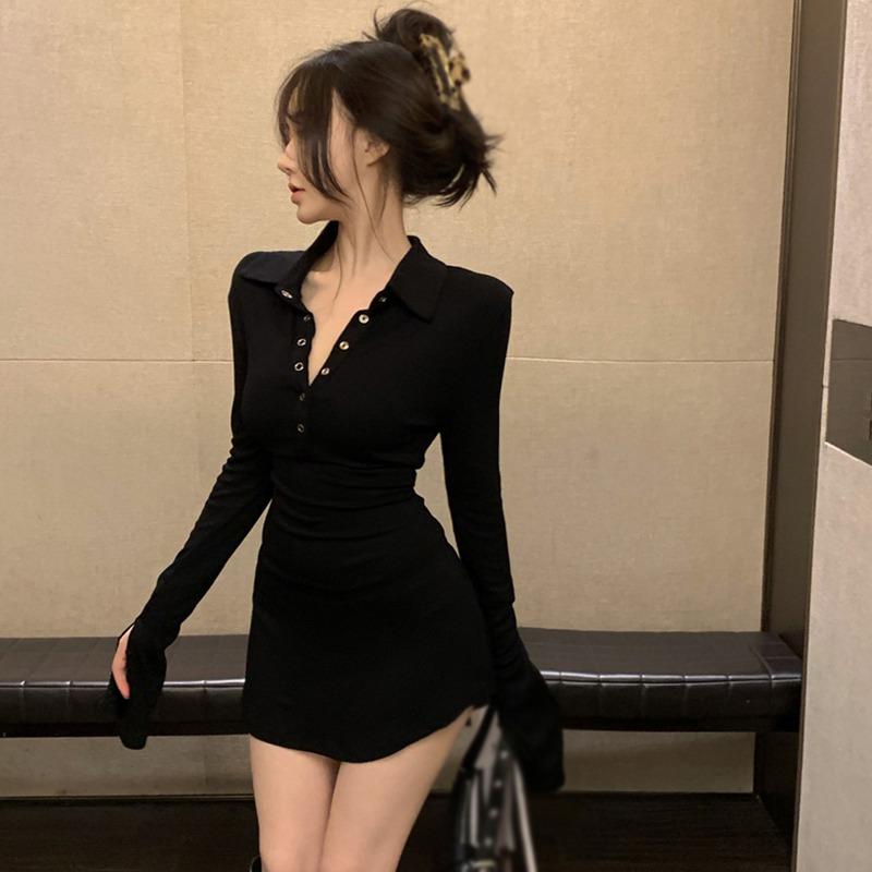 

Женское платье с отложным воротником, приталенное повседневное платье One Size