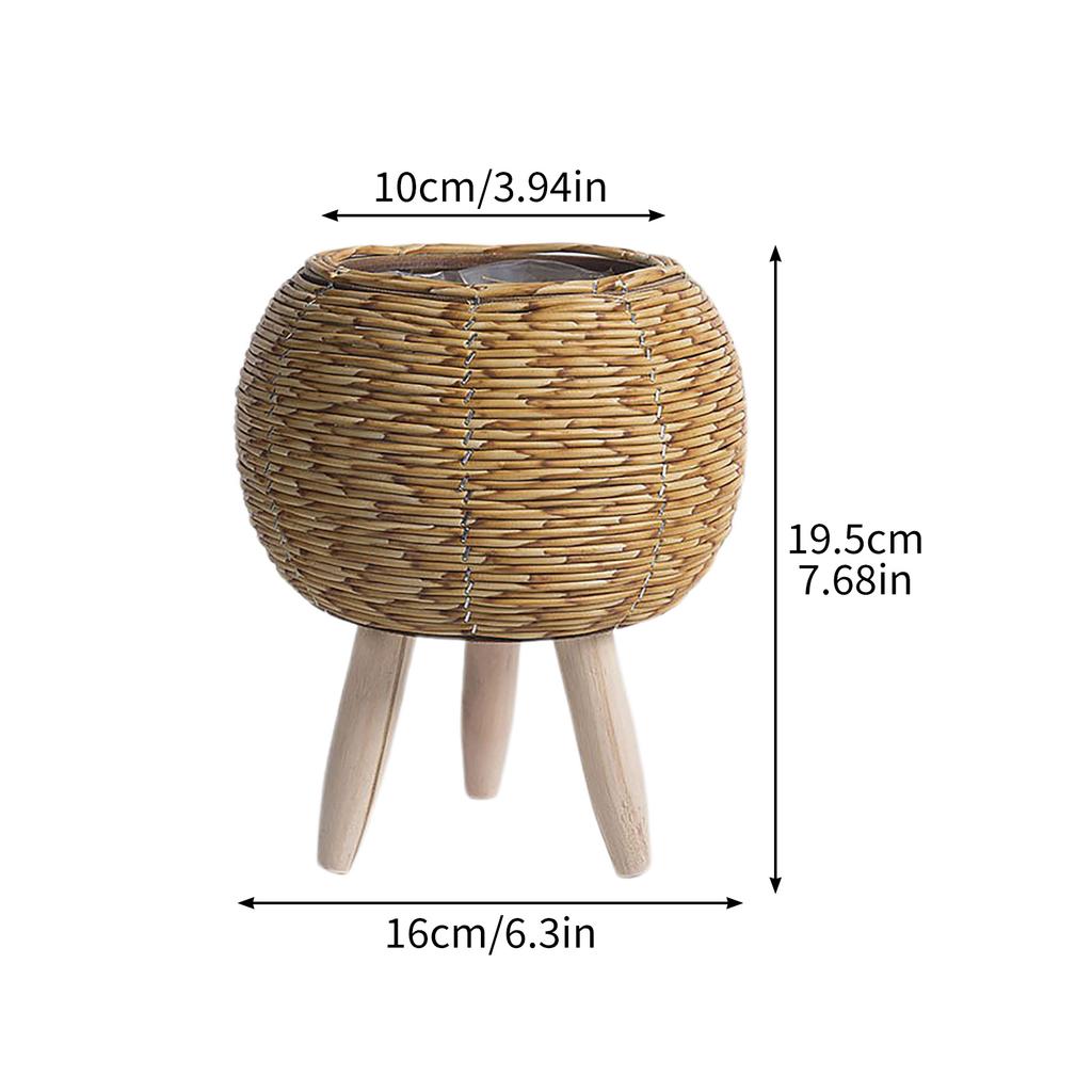 Indoor Rattan Flower Stand Triangular Bracket Pot Desktop Creative Succulent Storage Container Office Decorative Planter