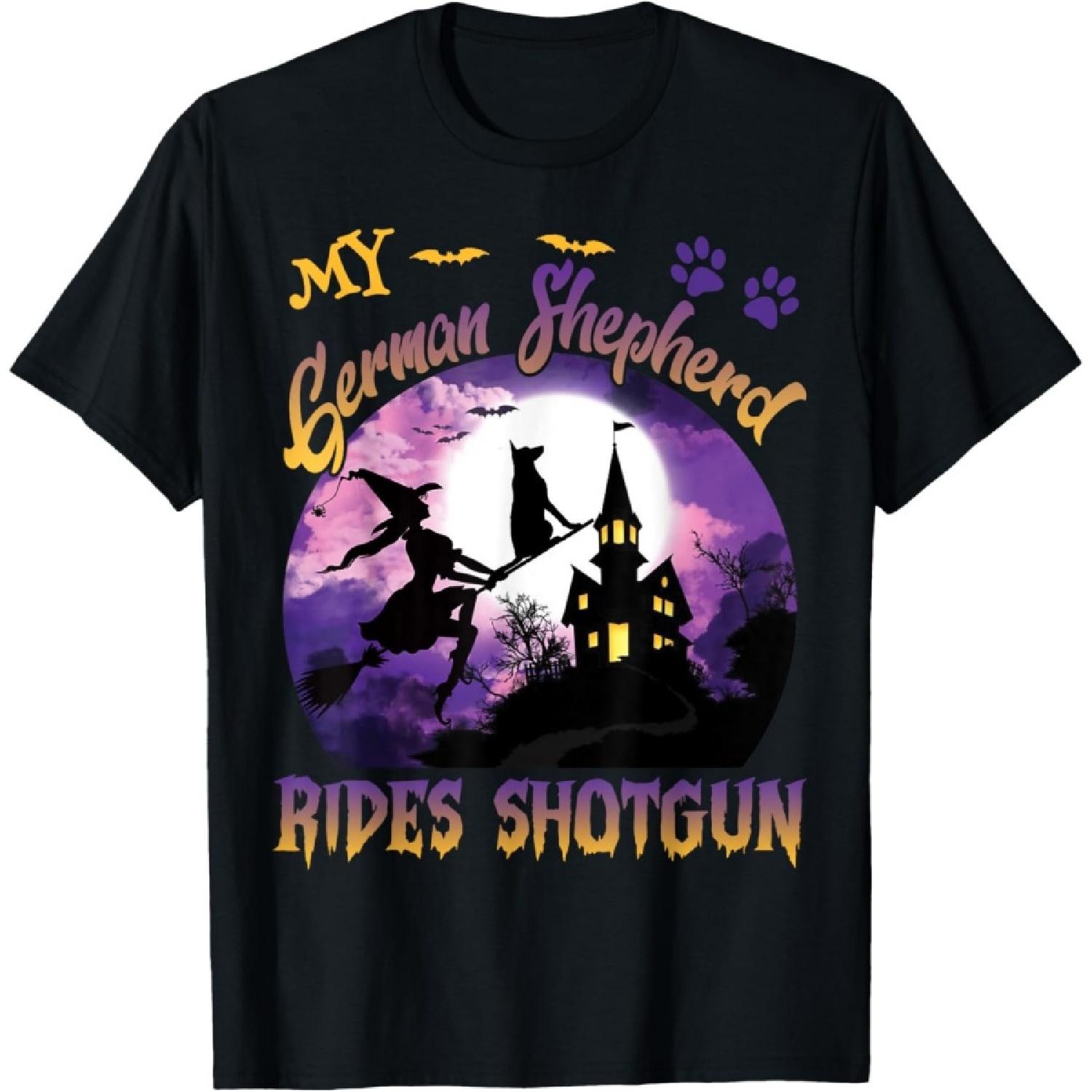 Моя немецкая овчарка едет на переднем сиденье. Собака-защитник на Хэллоуин. Футболка S
