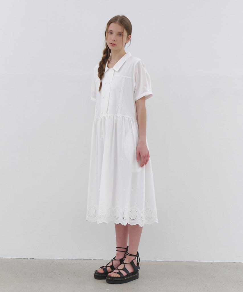 Cluny Eyelet Lace Long Dress - White