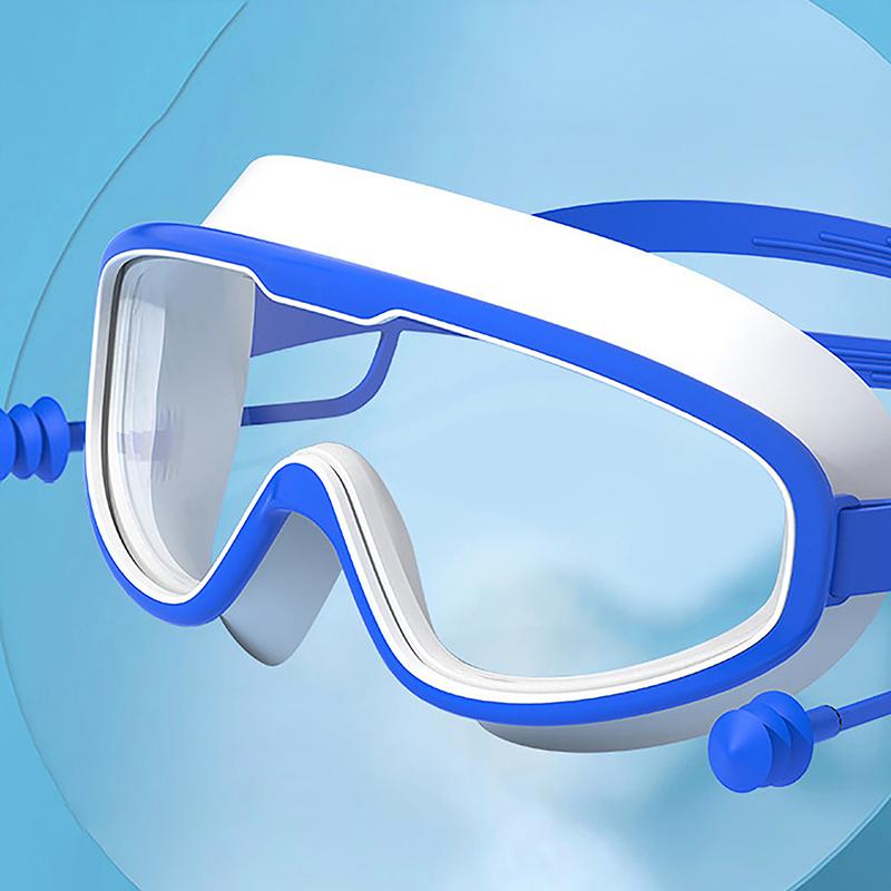 Adult Anti Fog Swimming Goggles with Earplugs Wide View Big Frame Diving Swim Glasses Professional Eyewear for Swimming Pool