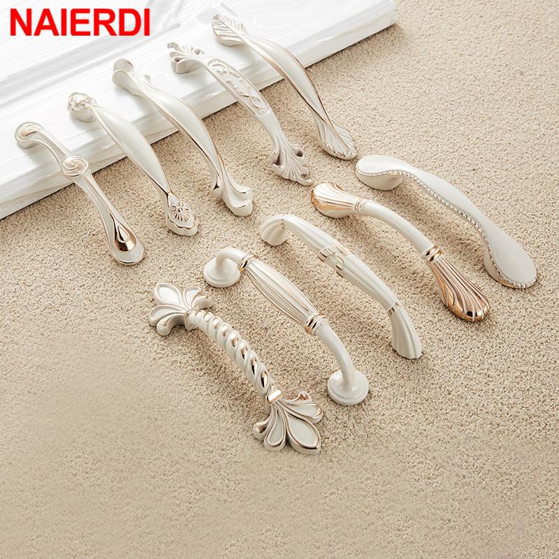 NAIERDI Ivory White Cabinet Handles Zinc Aolly Kitchen Cupboard Door Pulls Drawer Knobs European Fashion Furniture Handle