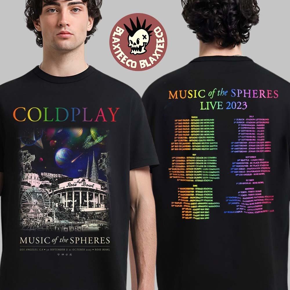 Coldplay Music Of The Spheres Live 2023 Los Angeles California Tee At Rose Bowl XL