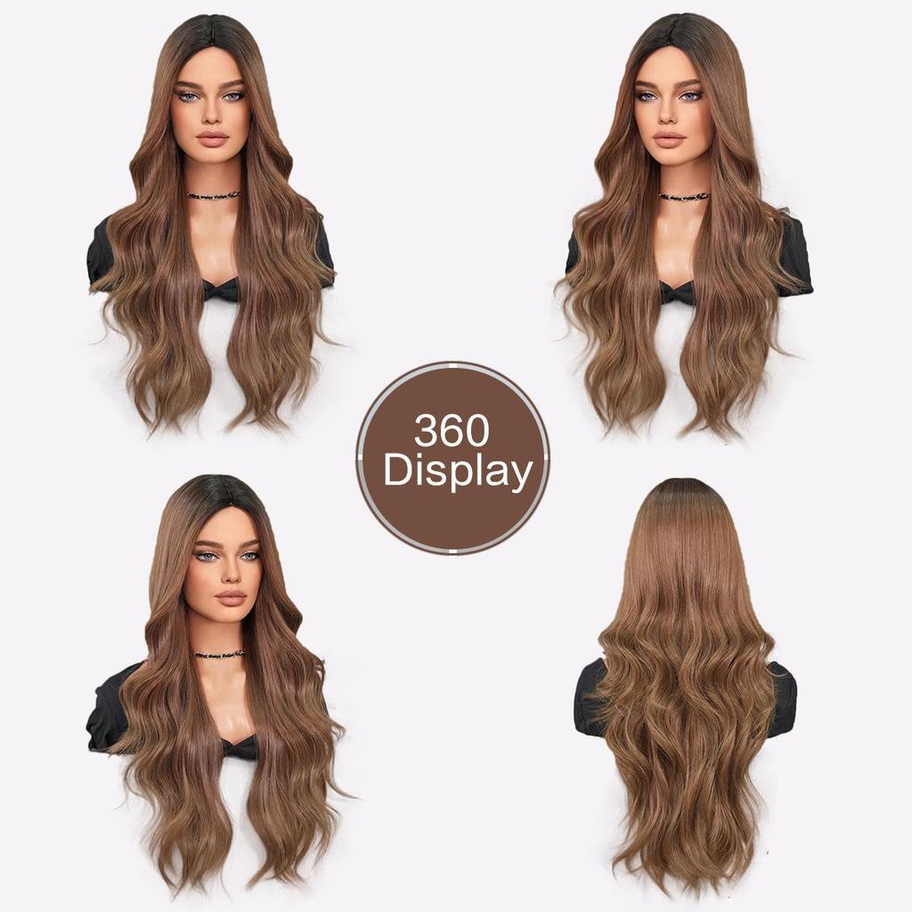 28" Burgundy Ombre Curly Wig - Heat Resistant Full Synthetic Hairpiece with Loose Body Waves & Natural Look