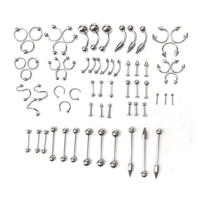 60pcs/set Titanium Steel Tongue Lip Nose Navel Ring Body Piercing Jewelry Set Exquisite Elegant Women All-Match Jewelry
