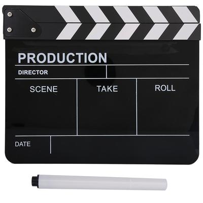 Ciak da Regista in Acrilico Ciak Scena TV Film Tavola d'Azione Oggetto di Scena Taglio Film con Pennarello (Nero)