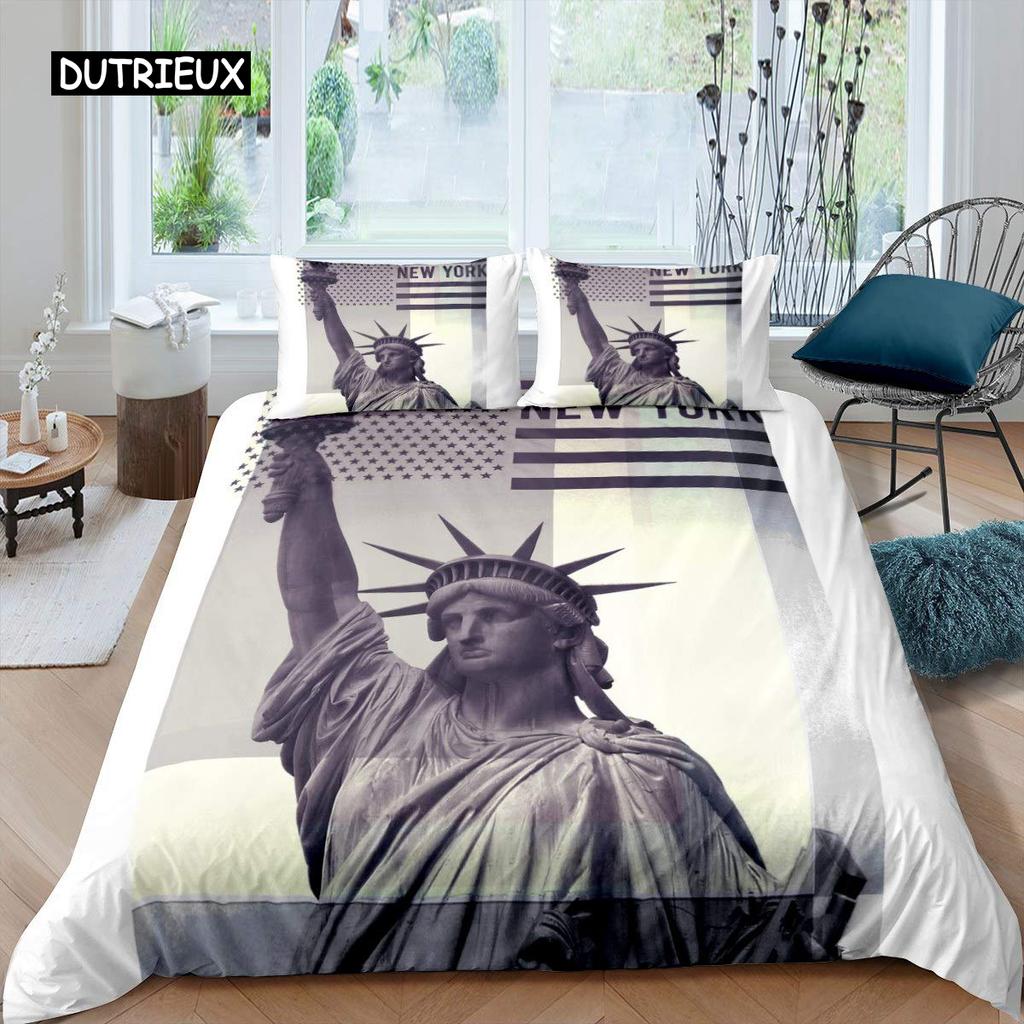 Statue of Liberty Bed Cover Package World Famous Building Bed Linen Package for Boys Girls Premium Microfiber Brand New York Landmark Comforter Cover