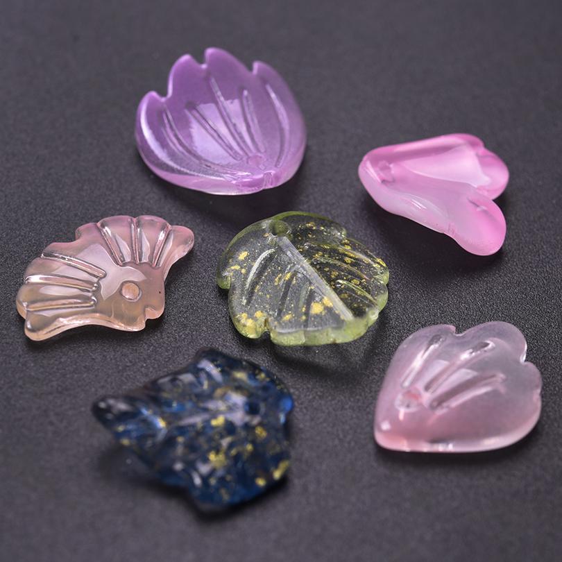 50pcs Mix Glass Shell Ginkgo Leaf Glans Dorsal Lobe Glass Charms For Jewelry Making Supplies Plant Accessories Handmade Pendant