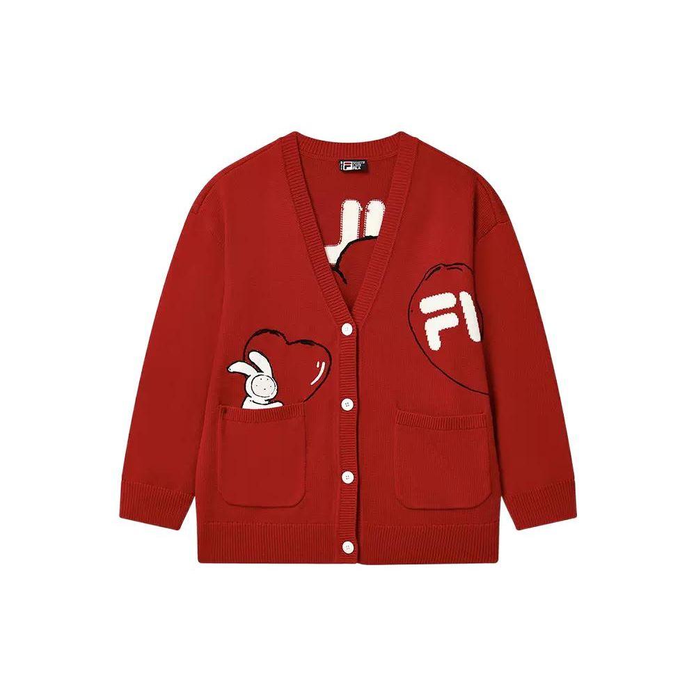 

FILA CNY Collaboration Series Letter Logo Pattern Knitted V-образный вырез кардигана Женские кардиганы Legendary-Red F11W319405F-RD L