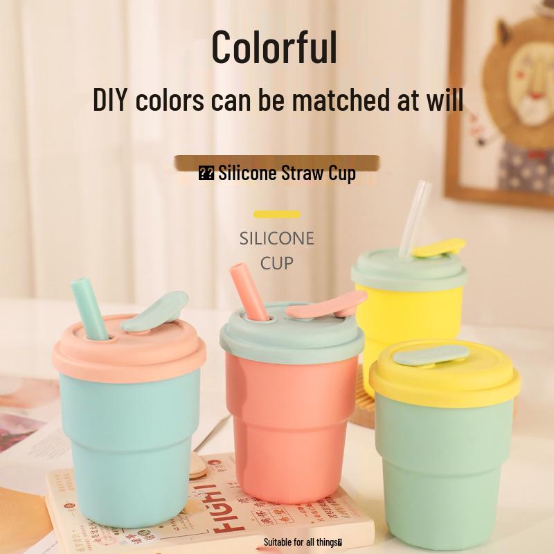 Silicone Bamboo Straw Cup: Portable, Food-Grade Cup for Babies & Toddlers - Ideal for Milk & Coffee