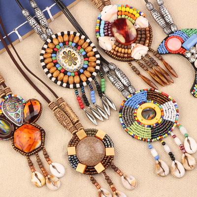 Bohemian Retro Exotic Style Handmade Bohemian Geometric Pendant Ethnic Tribal Style Jewelry Niche Necklace