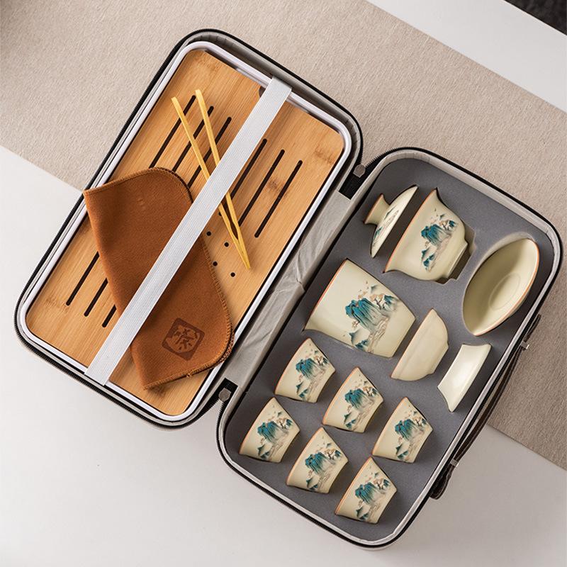 High-end Ru kiln travel set, Xishi pot cover bowl, express guest cup travel tea set, the whole set of company business gifts