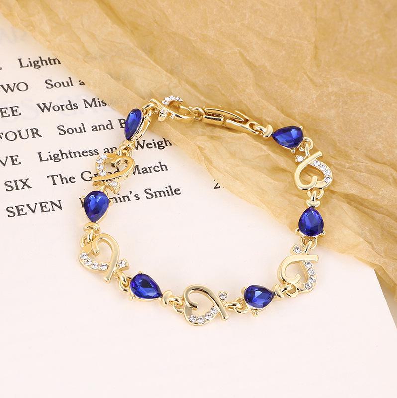 

Европейский и американский браслет в форме сердца с кристаллами, цирконовыми стразами и бриллиантовыми вставками сапфировый