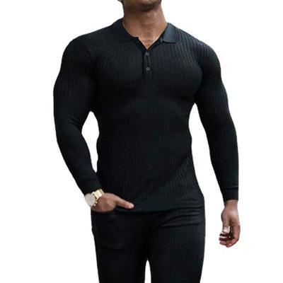 Pánské nové elastické business casual POLO tričko Podzimní a zimní módní pruhovaný top s dlouhým rukávem