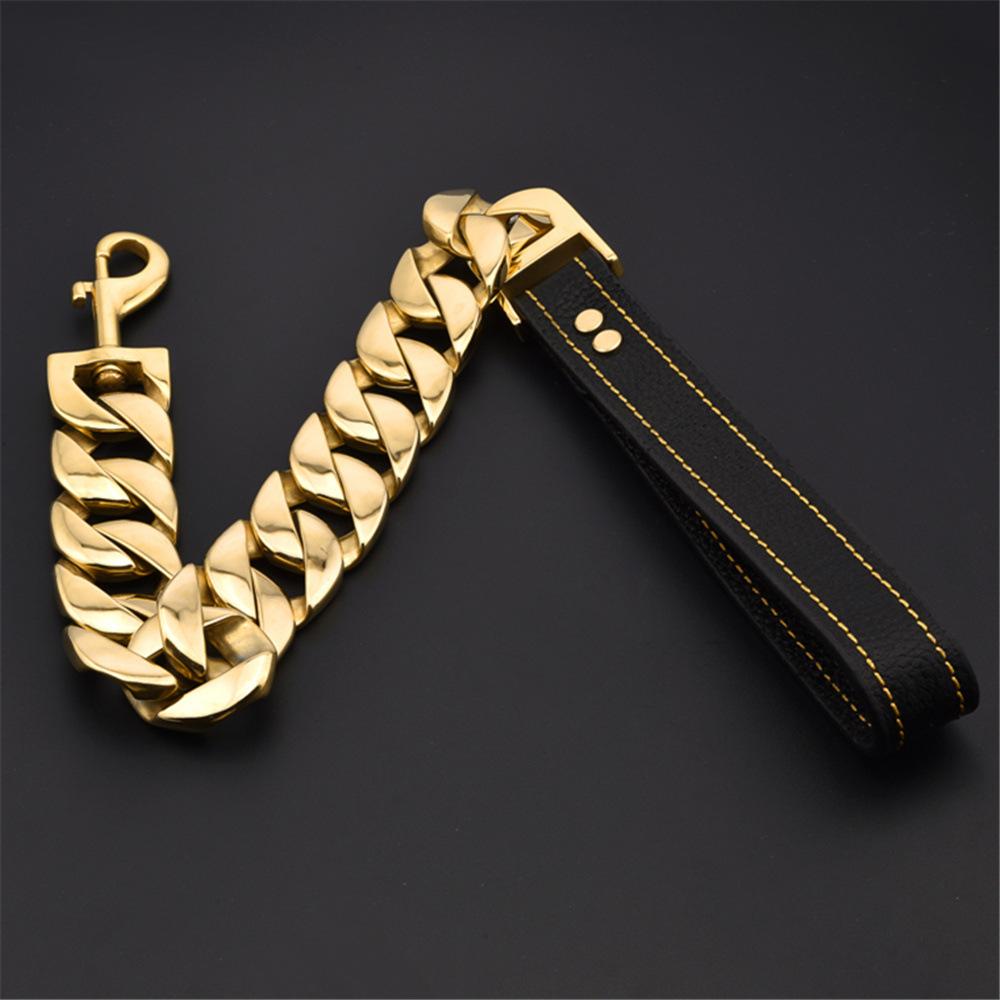 Pet Products My Silver 32Mm Gold Traction Stainless Steel Cast Chain Traction Rope Bulldog Big Gold Titanium Steel Dog Chain