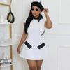 Temperament Short-sleeved Commuter Dress, Lapel Skirt, Color Matching Pocket Decoration, Waist Slimming, Sexy Zipper Skirt