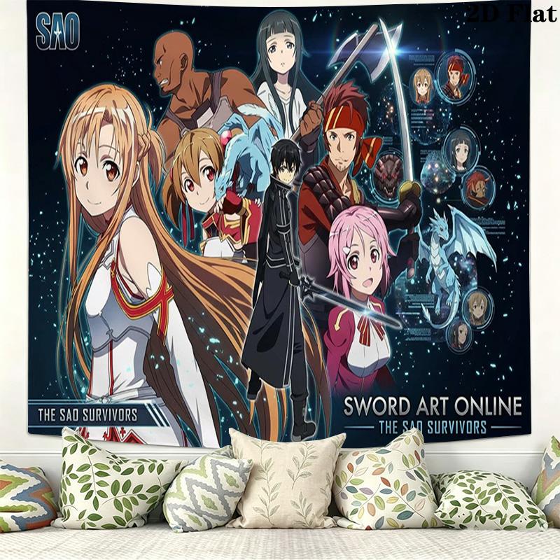 Sword Art Online Wall Tapestry Aesthetic Wall Hanging Printed Fabric Blanket Decorative Tapestries for Bedroom Living Room Home Decor
