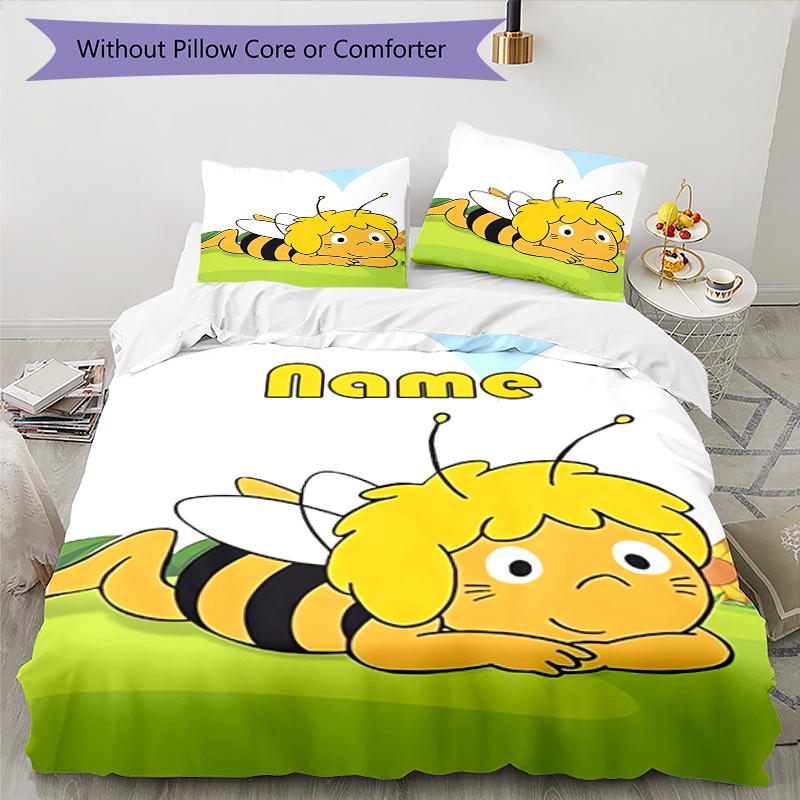3pcs Custom Name Maya the Bee Bedding Set Duvet Cover Closure Includes 1 Duvet Cover & 2 Pillowcases, Soft and Comfortable for All Seasons.