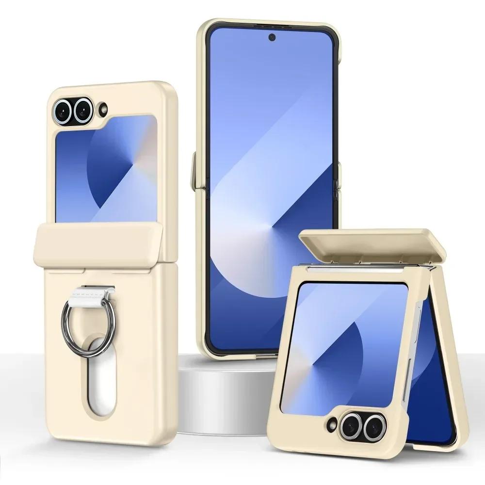 Card Holder Ring Hinge Protection Phone Case For Samsung Galaxy Z Flip 6 5 Flip6 Flip5 5G Hard PC Shockproof Protective Cover