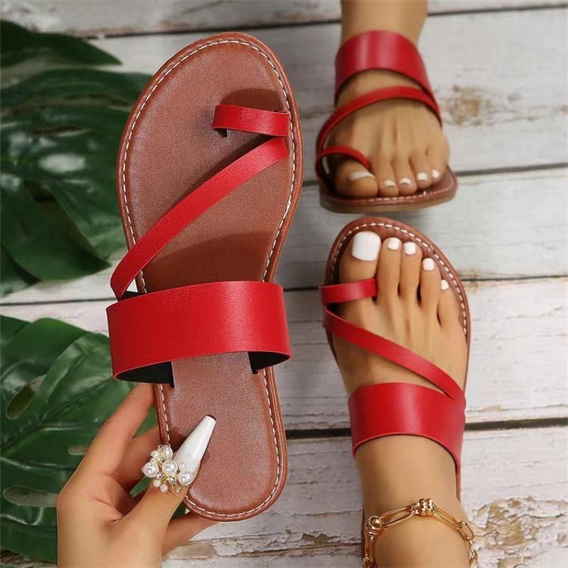 Fashion Womens Sandals Flip Flop Sandals One Button Light Casual Rubber Sole Sandals Flat Slipper  With A Single Strap Toe Strap